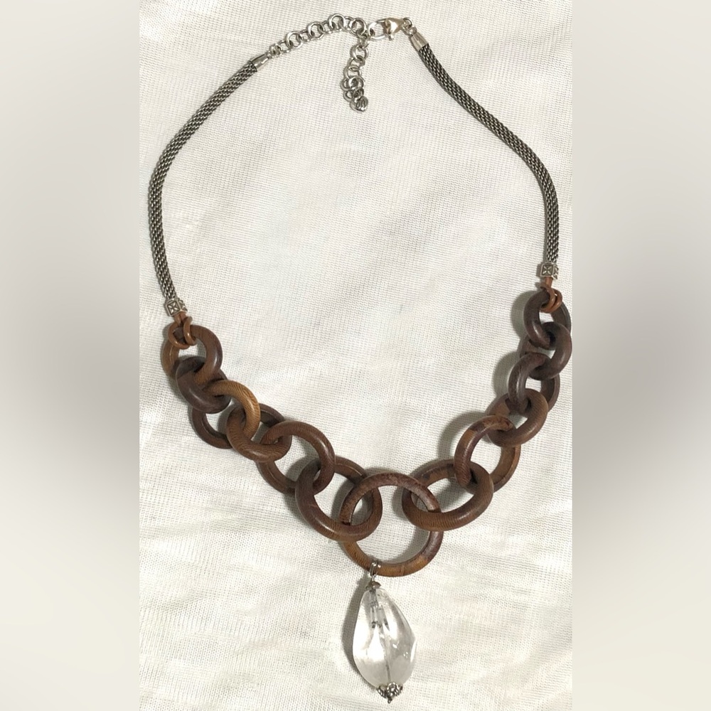 Brighton Brown Wooden Necklace with Crystal Pendant